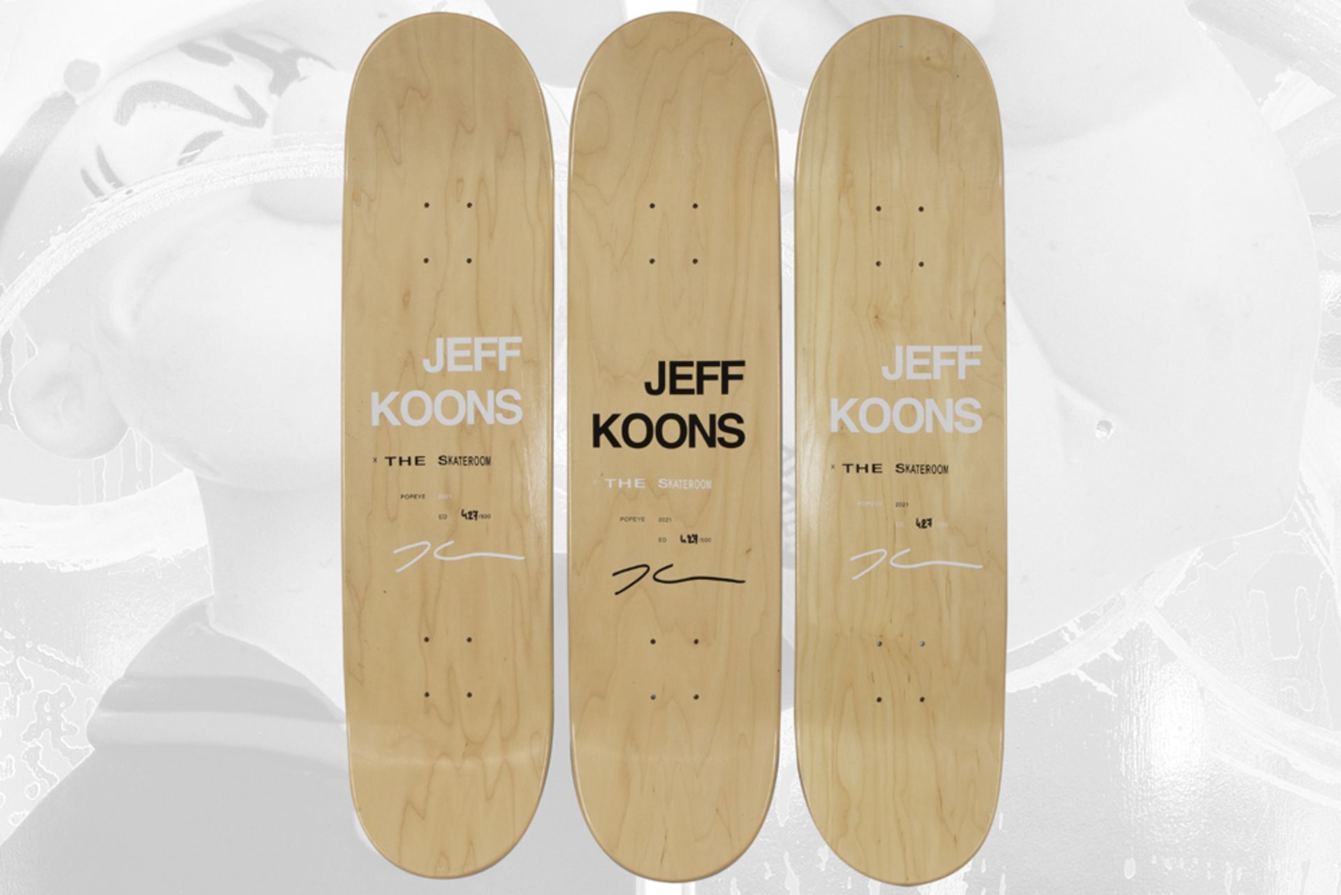 Jeff Koons plate signed "Popeye" triptych on skateboards dd 2021, an edition of 500 ex. with - Image 8 of 8