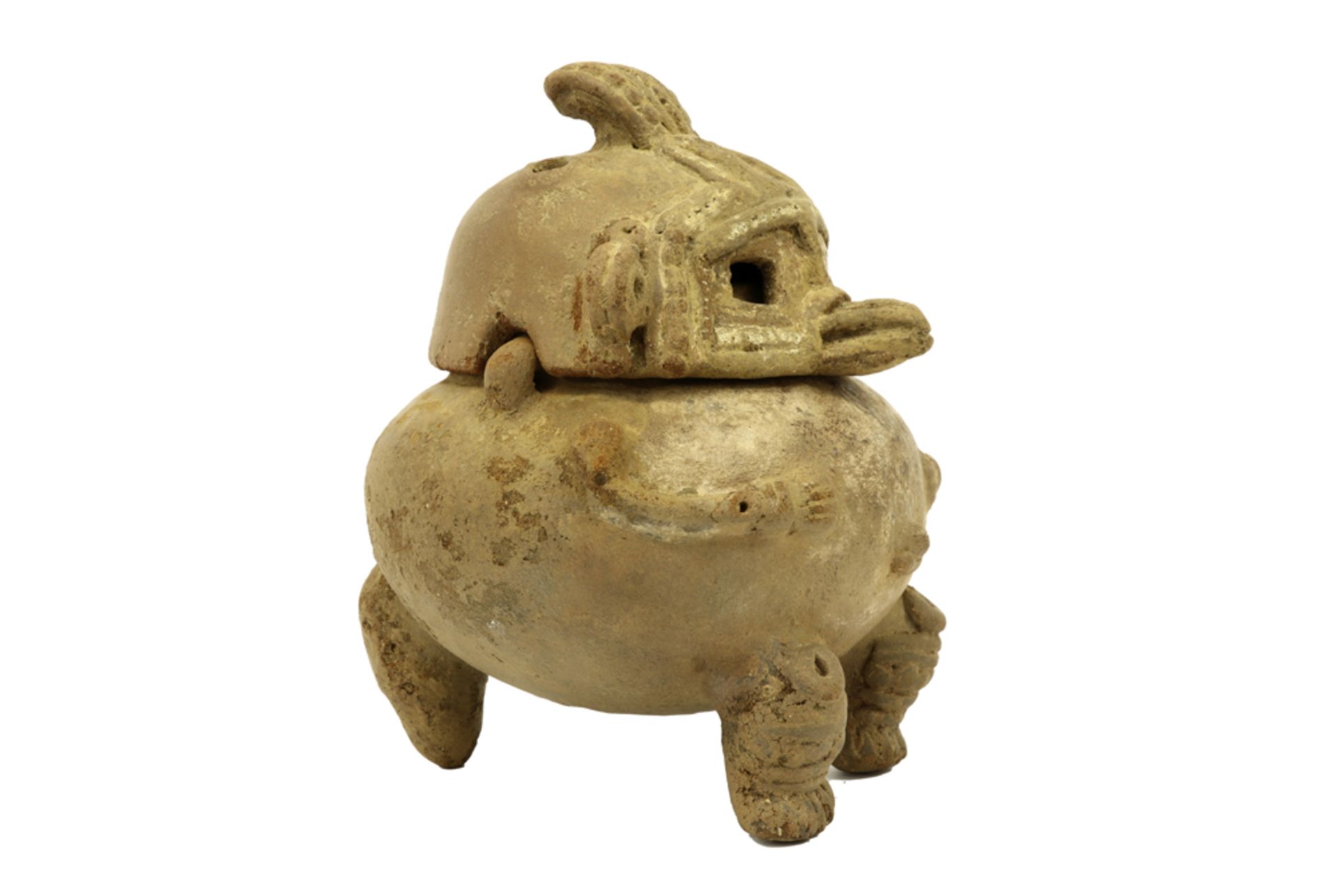 Costa Rican Nicoya Culture ceramic recipient in the shape of a figure with (detachable) bird's hat - Image 2 of 6