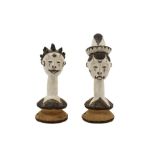 two Nigerian "Idoma" children's head/hair masks in wood with black and white pigments prov :