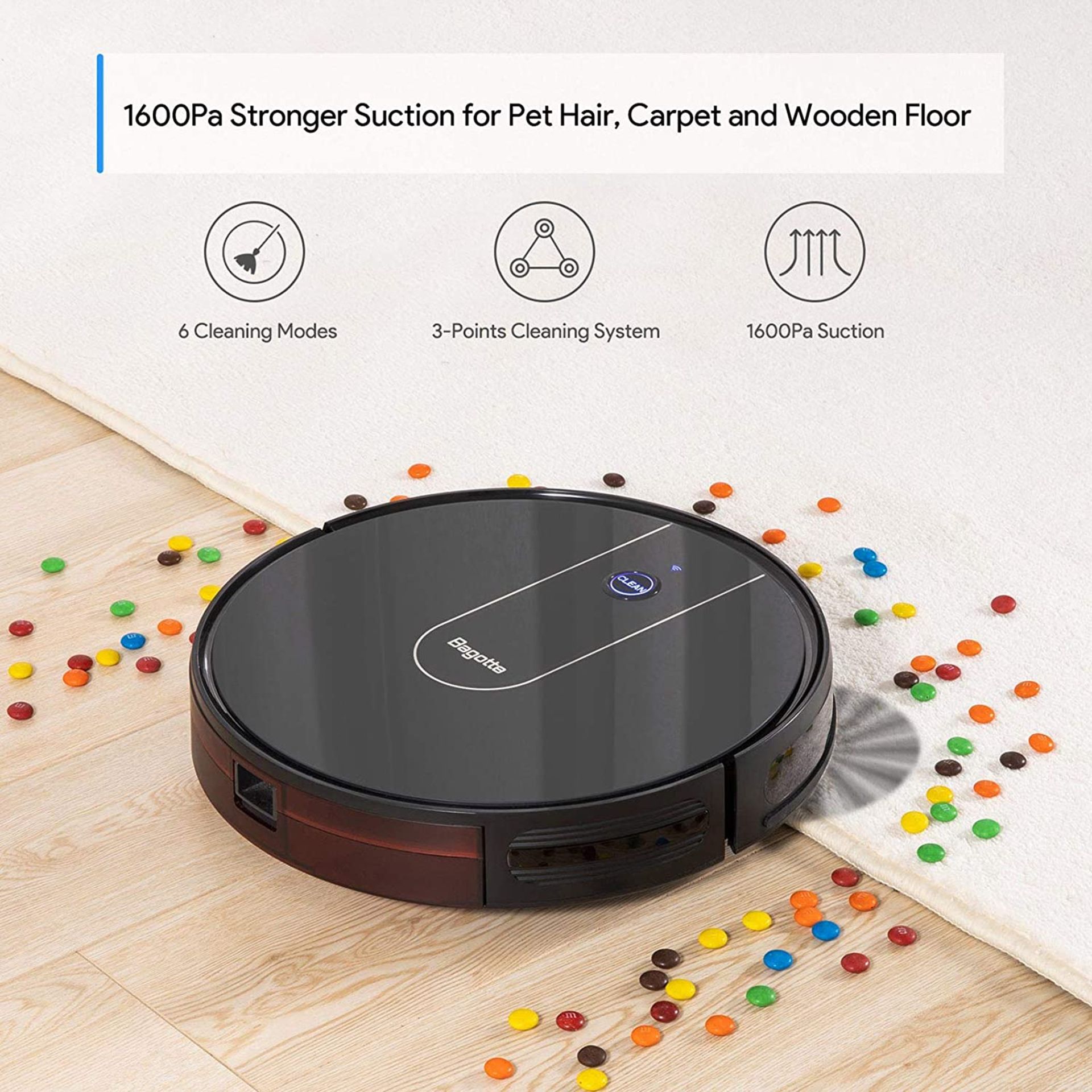 Bagotte BG700 Wi-Fi Robot Vacuum with mop - 2.7" Thin, Strong Suction, Work with Alexa - Bild 5 aus 8
