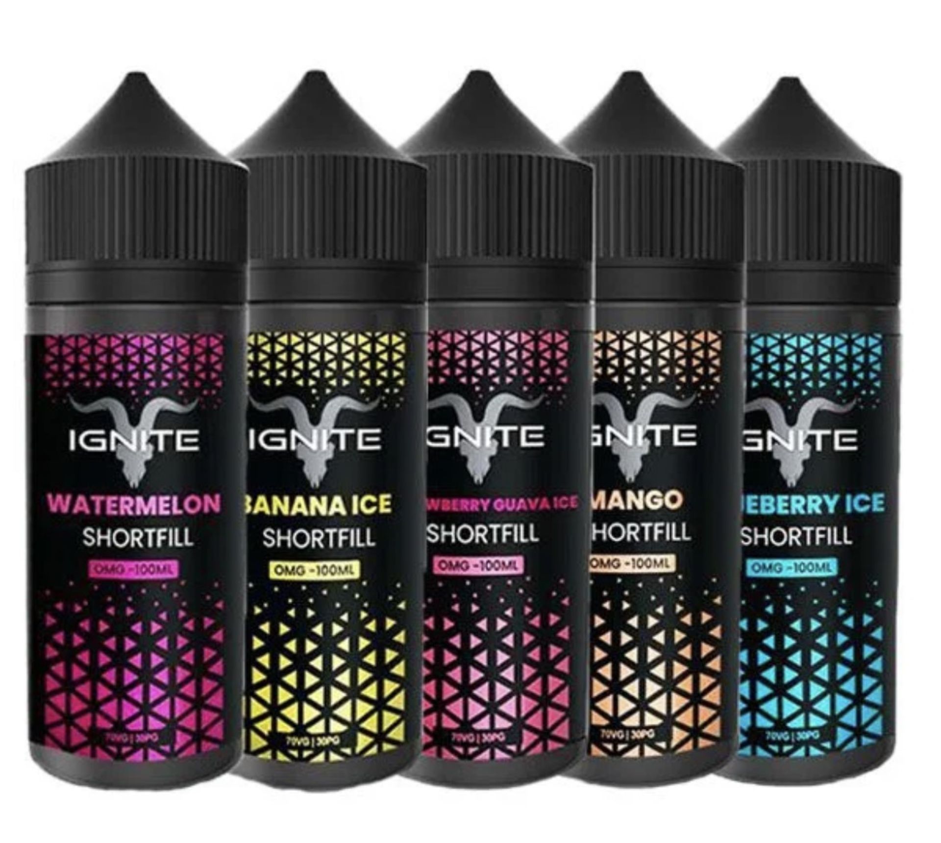 25 bottles of Brand New 100ml Ignite Vape Liquid - 5 Flavours (see description) - RRP over £250