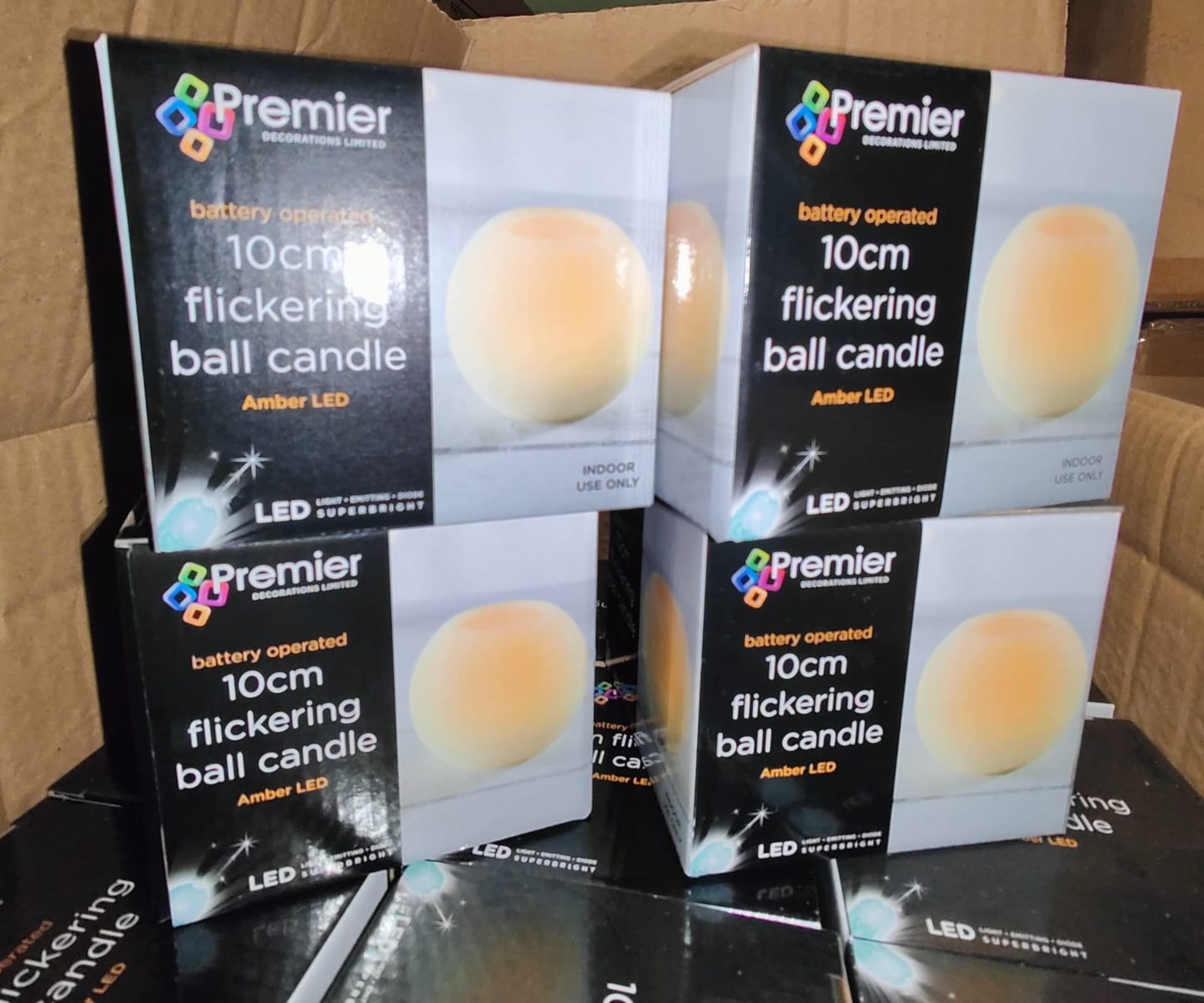 36 x 10cm Flickering Ball Candle - Amber LED - Battery operated