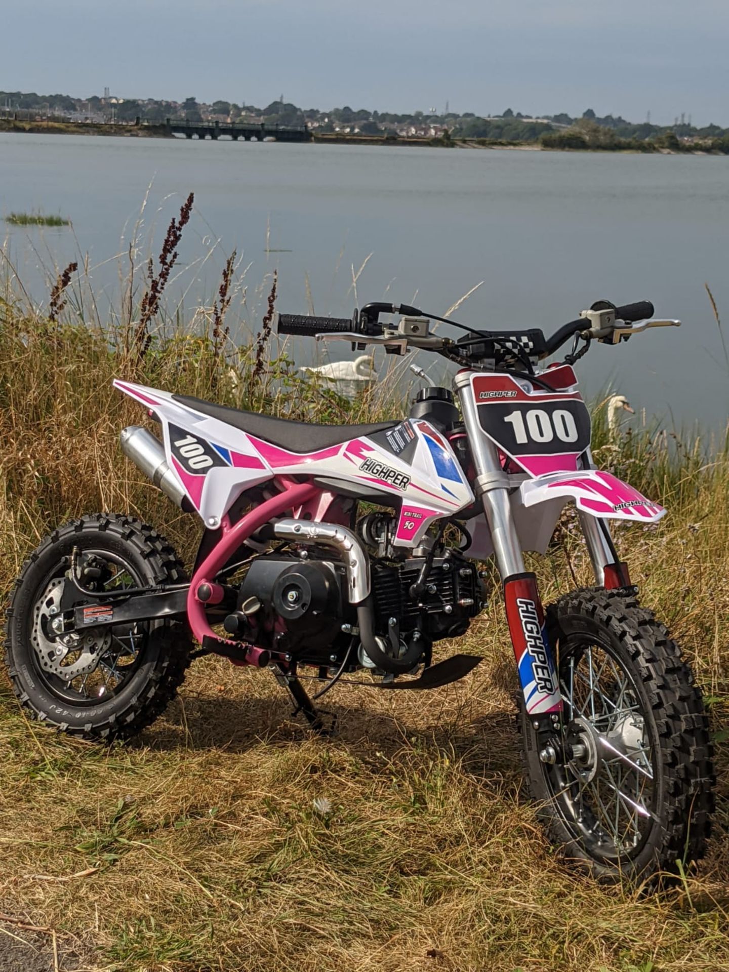 MBO 70cc Pit Bike with Larger 10" Wheels and Electric start 2022 Version - Pink - Image 4 of 4