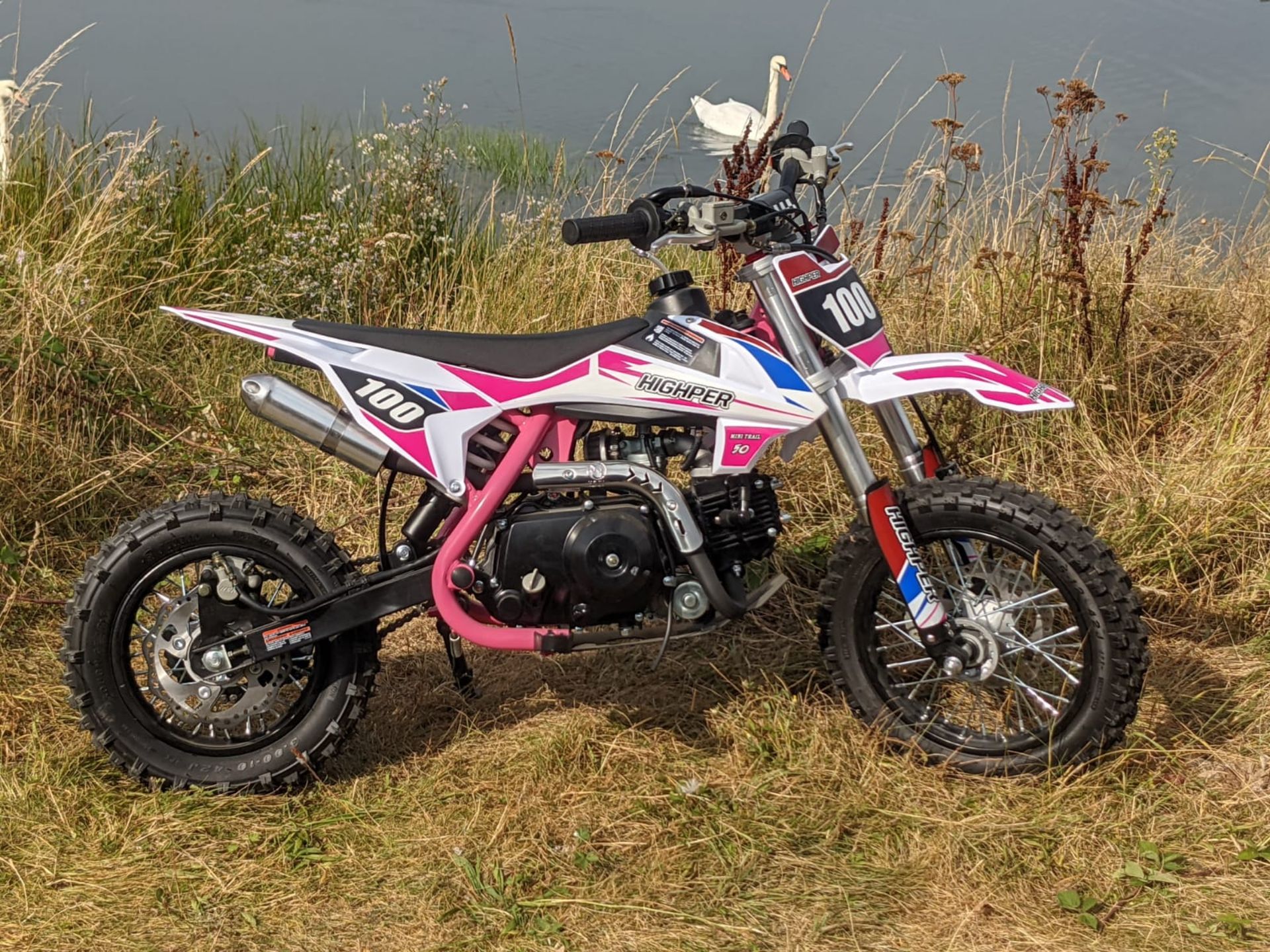 MBO 70cc Pit Bike with Larger 10" Wheels and Electric start 2022 Version - Pink - Image 3 of 4