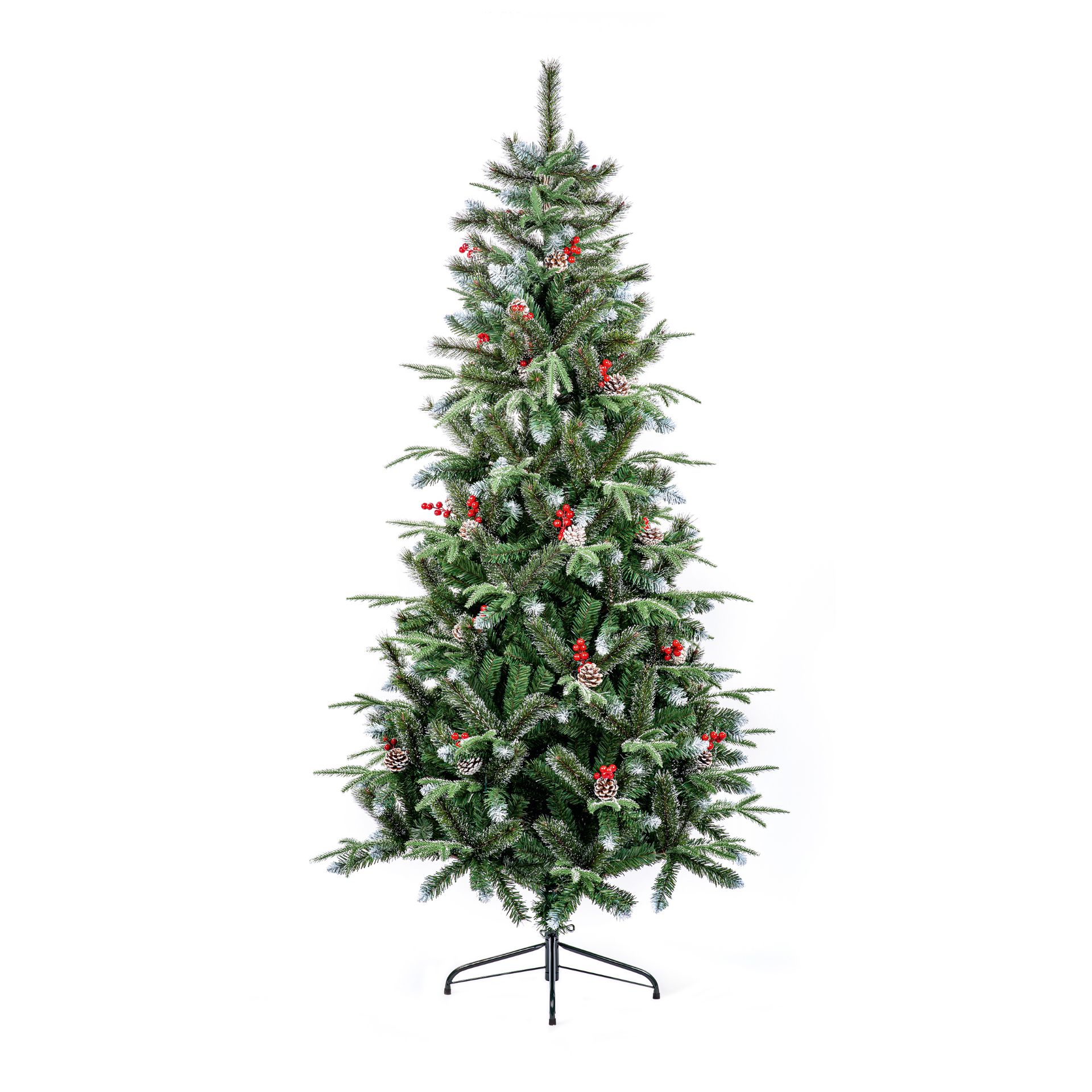 New Premier 1.8m Slim New Jersey Spruce Christmas Tree - PE/PVC w Cones and Berries - Image 2 of 6