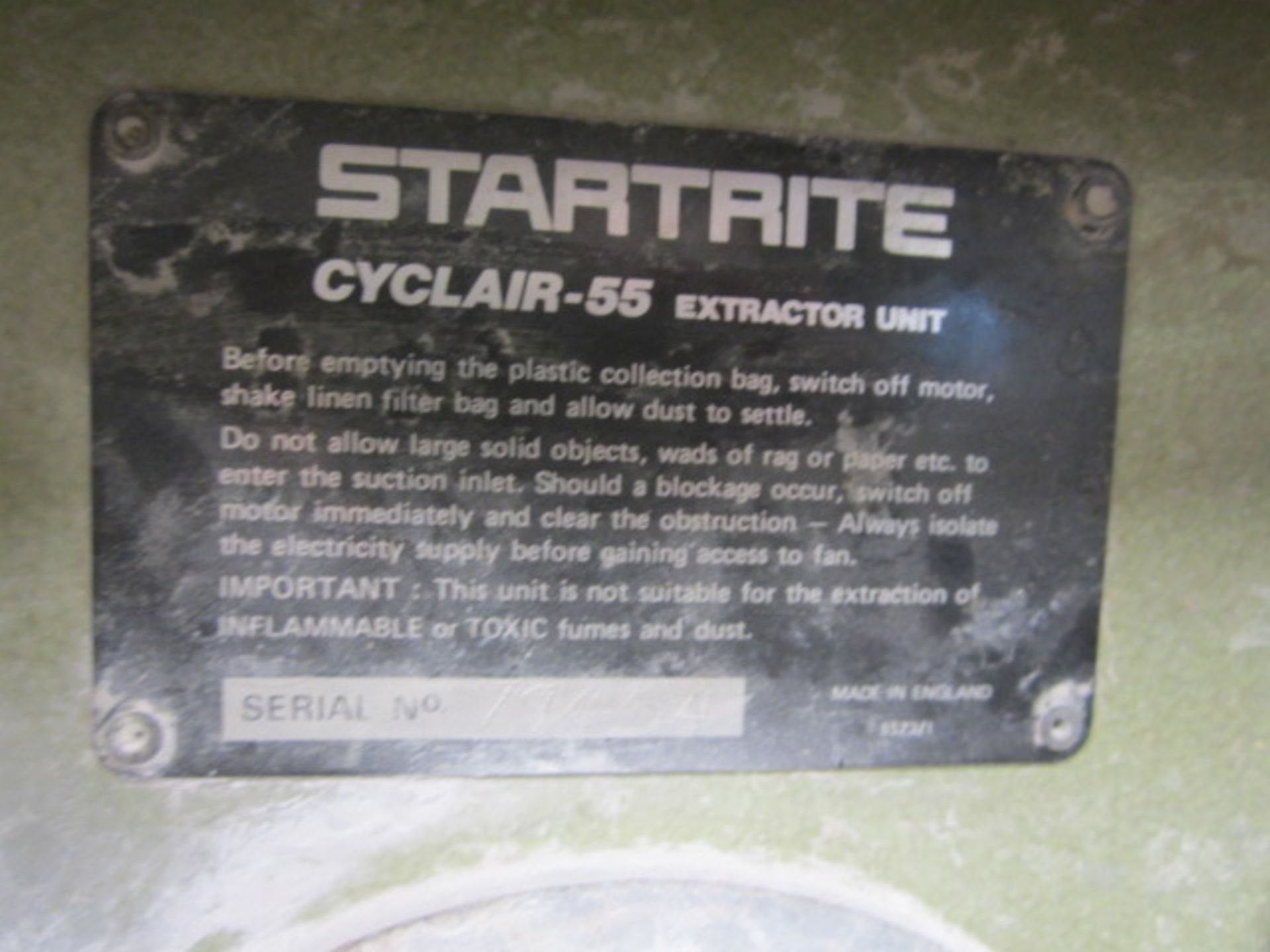 Startrite Cyclair 55 mobile single bag dust extraction unit, serial no. 79454 Located at Supreme - Image 3 of 4