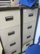 Two metal four drawer filing cabinets, 1 x metal multi drawer storage unit. Located at Supreme