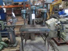 Meddings 3 in line drill bench, approx. base size: 450mm x 960mm - 1 x drill requires new switch. A
