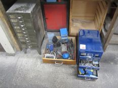 Two cabinets and 1 x drawer with contents including quantity of assorted drill bits, reamers,