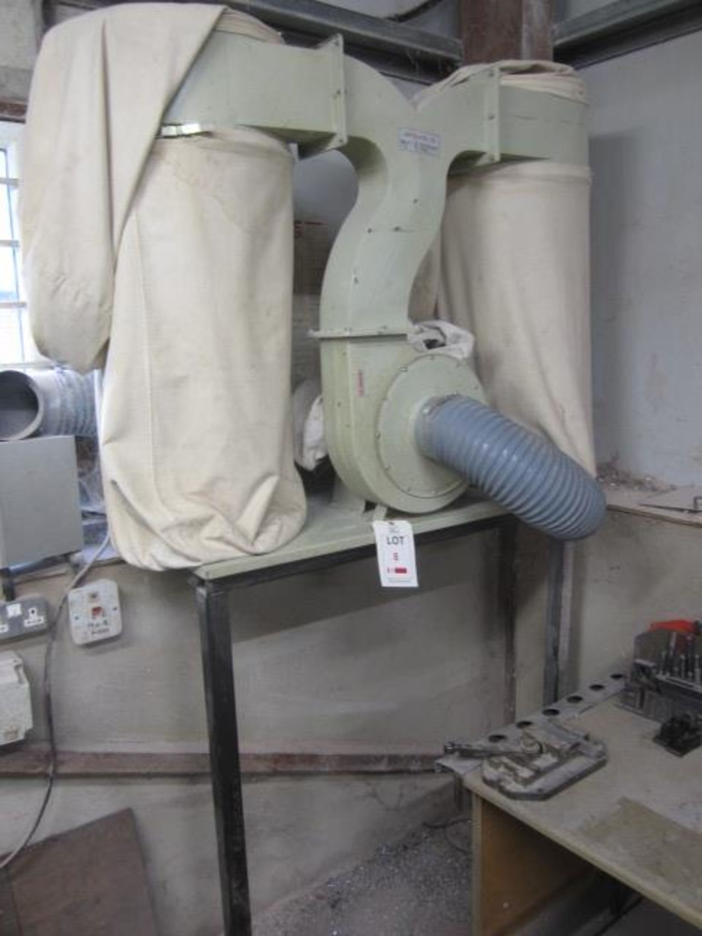 Twin bag dust extraction unit mounted on part metal stand. Located at Supreme Engineering, - Image 2 of 4