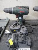 Hitachi & Bosch cordless drills with batteries and chargers. Located at Supreme Engineering,