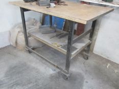 Steel framed benches, 1 x mobile: 49" x 31" x 35" / 1 x 60" x 24" x 33". Located at Supreme