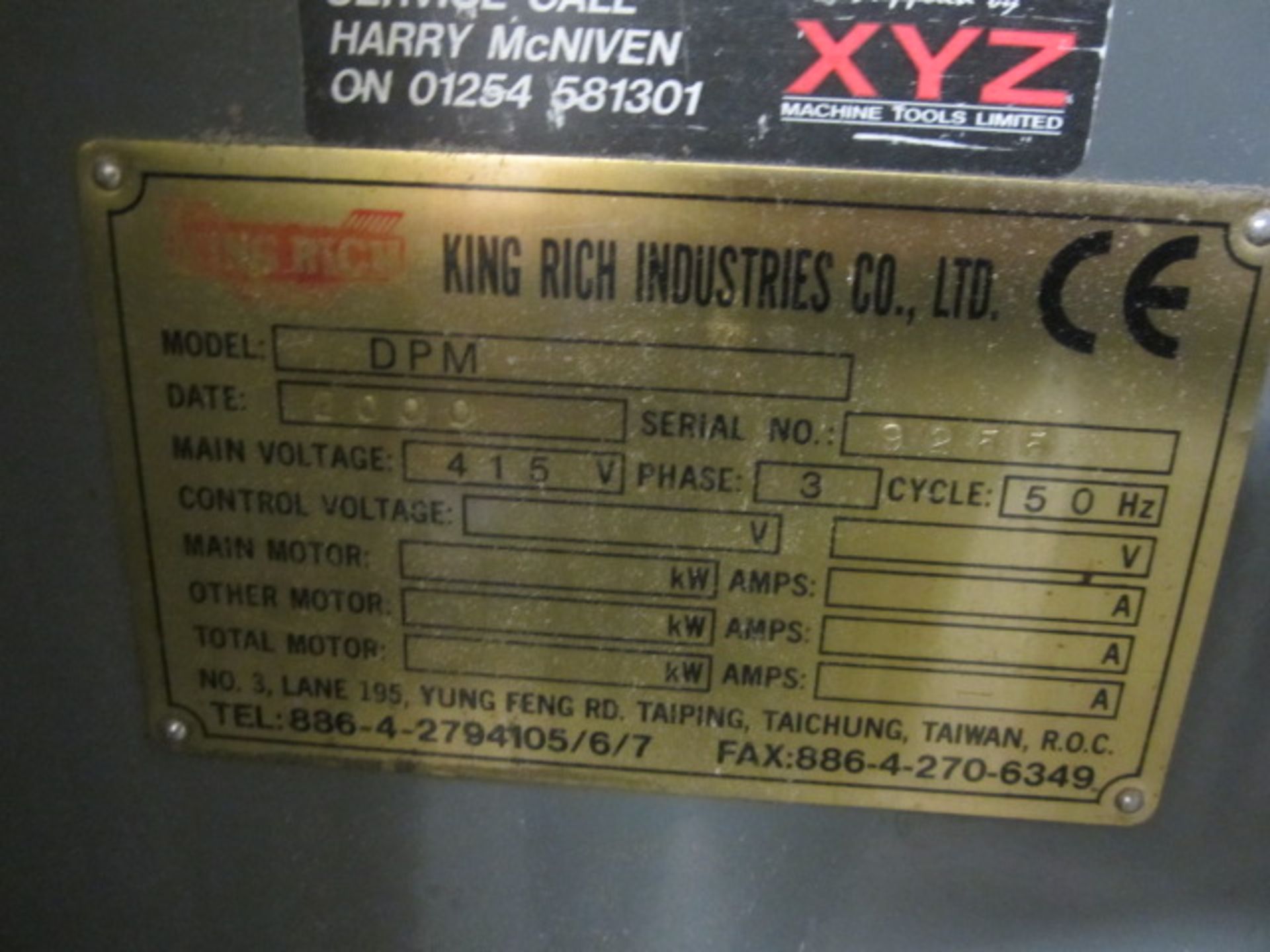 King Rich DPM CNC turret head vertical milling machine, serial no. 9255 (2000), Prototrak A.G.E.3 - Image 6 of 6