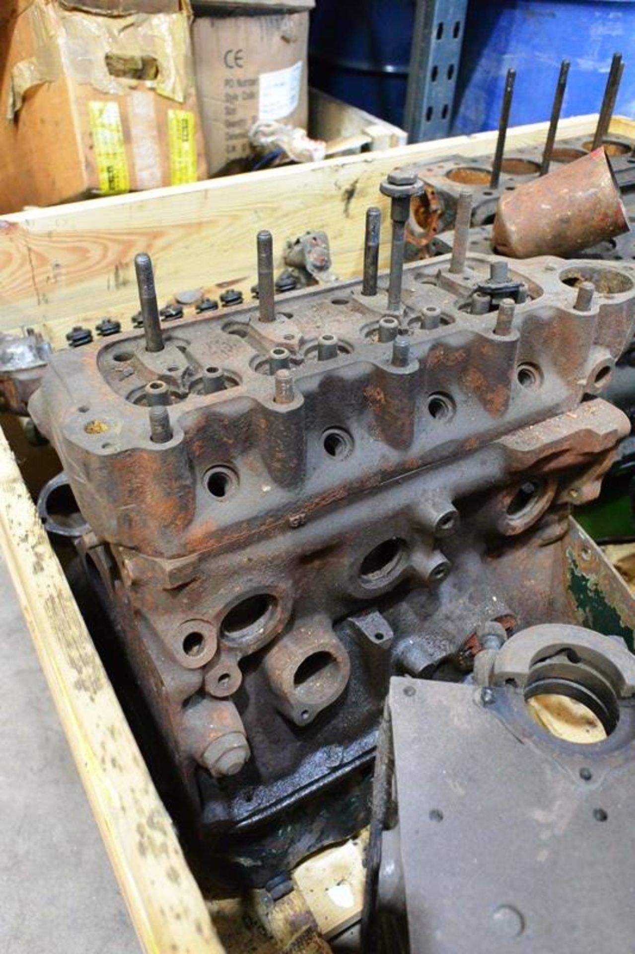 Stillage and contents including various Morris engine parts including three 1098 bottom ends, two - Image 4 of 7