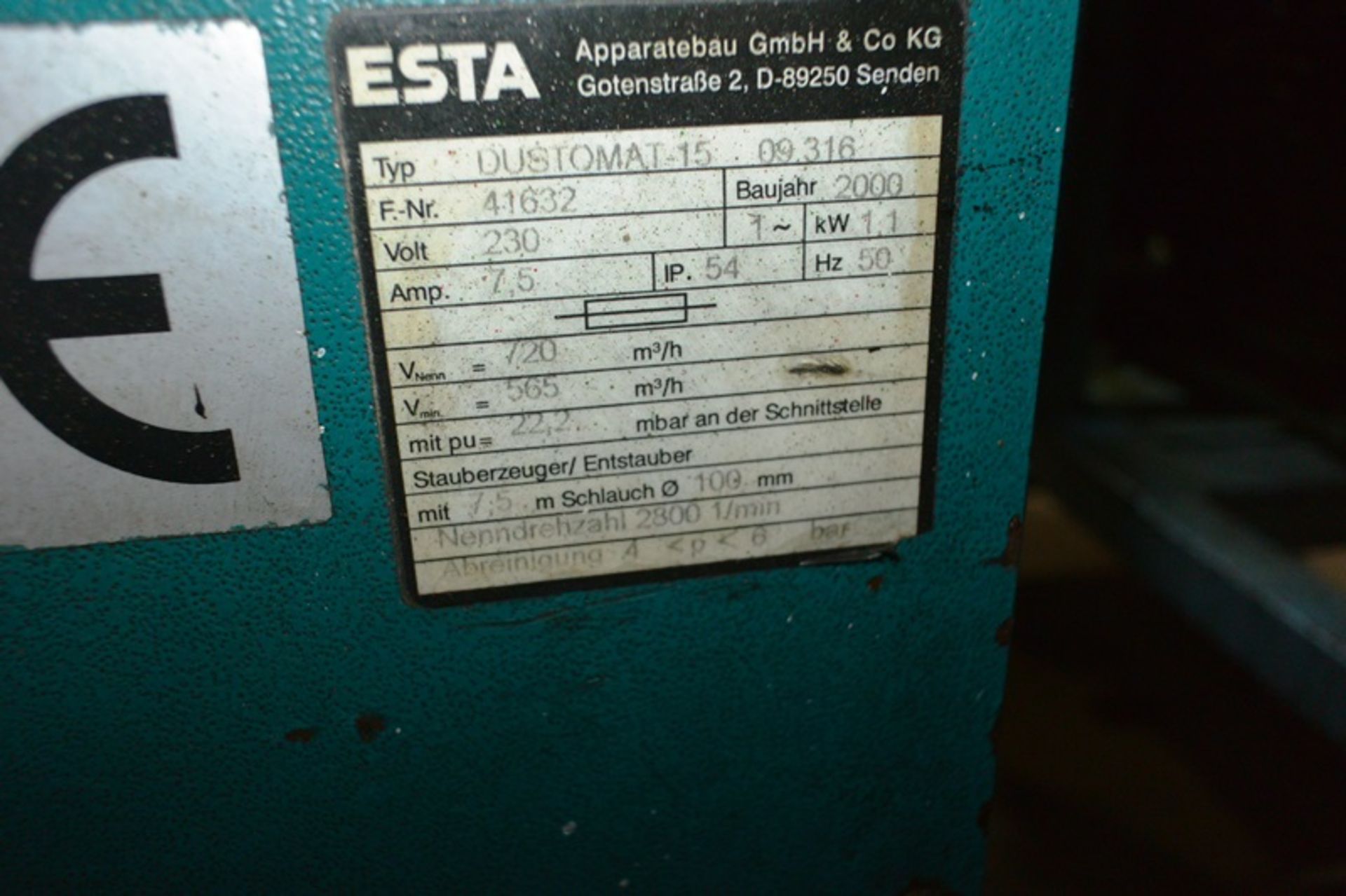 Esta Dustomat 15 09.316 mobile dust extractor (2000) - Image 3 of 3