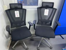 Two ergonomic office swivel chairs with armrests