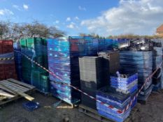 Twenty pallets of assorted grey, black, blue solid and collapsible crates