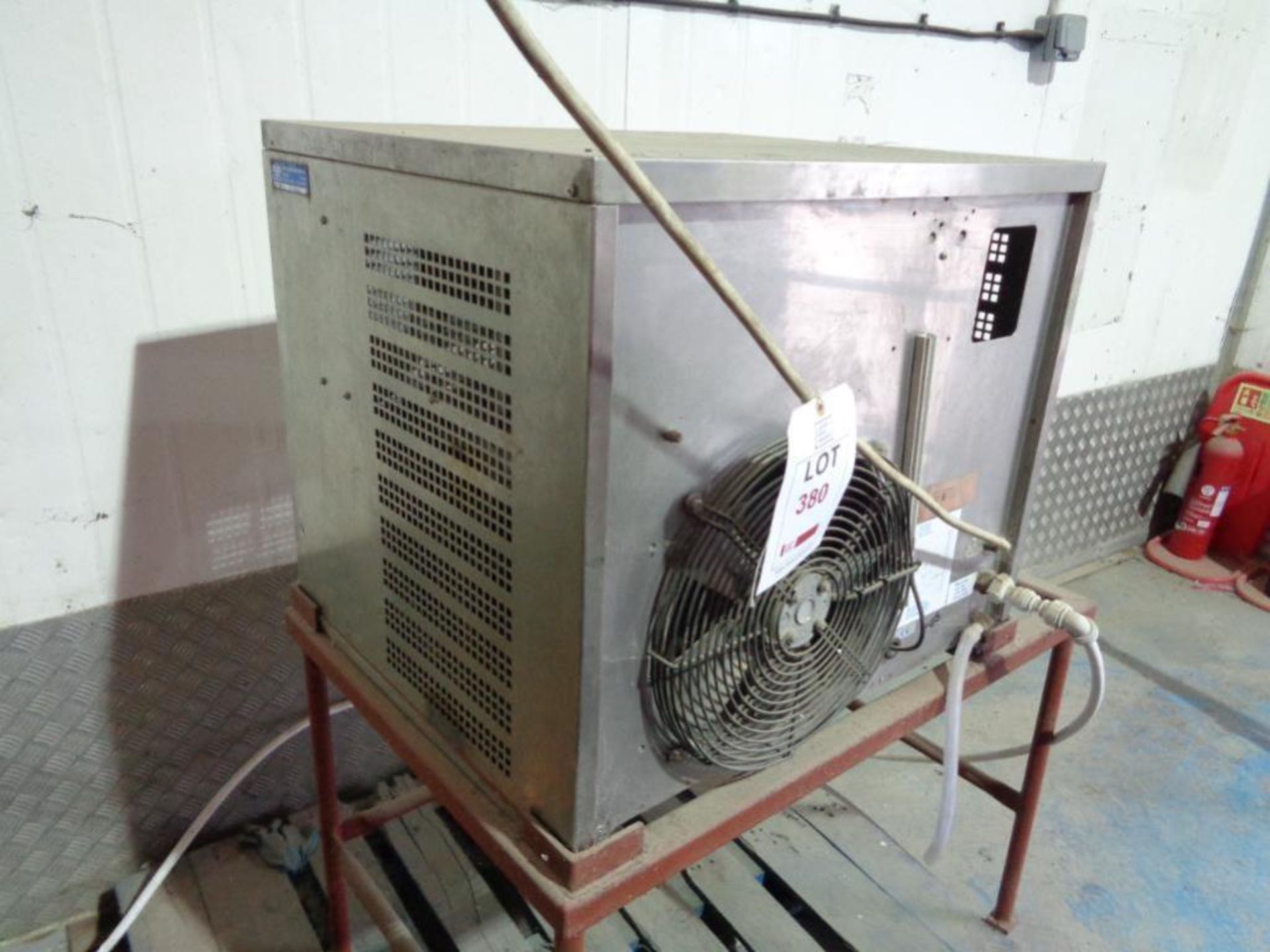 Ziegra ZBE350 stainless steel ice machine mounted on stand