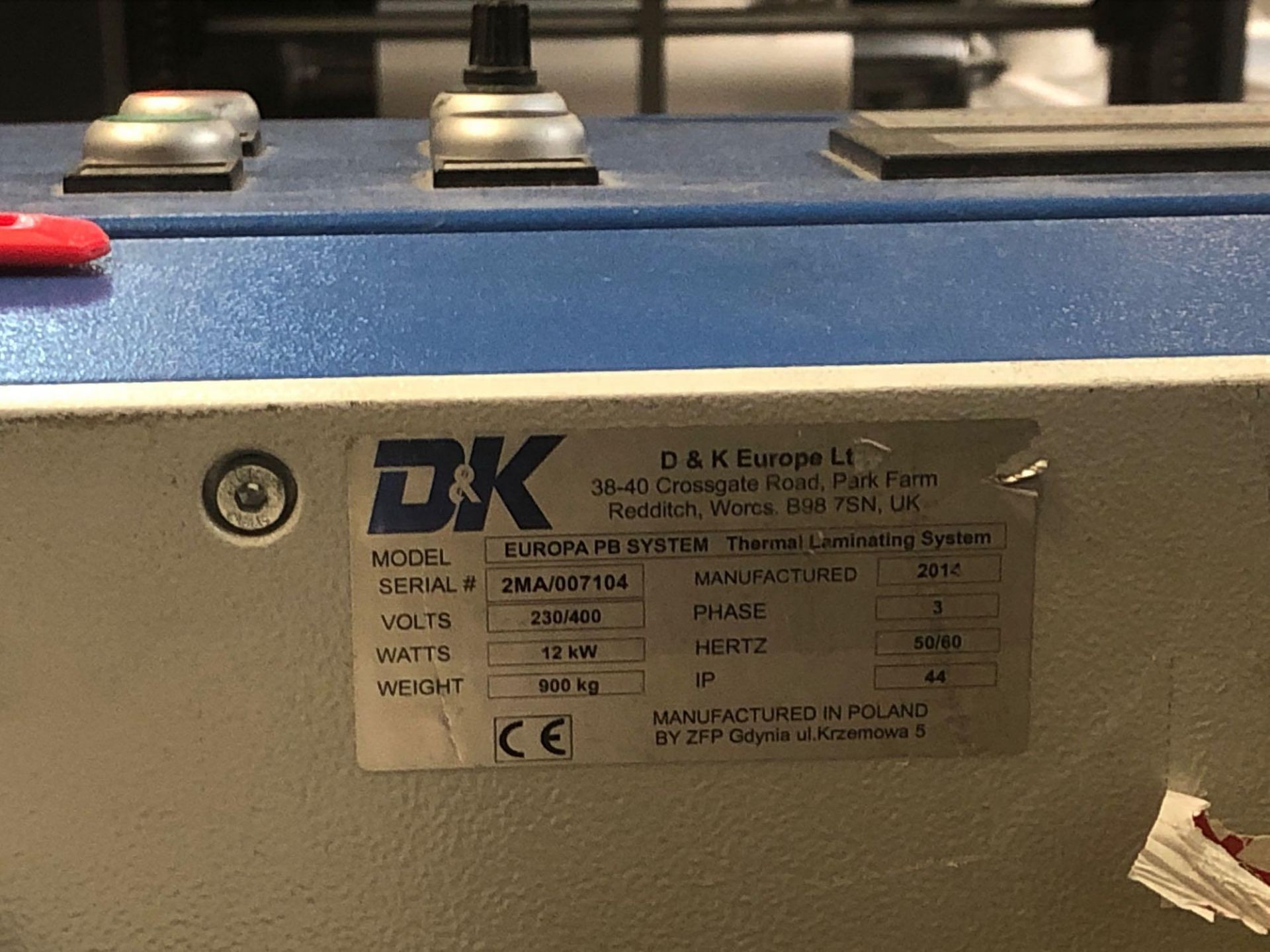 Europa PB Systems D&K Europe Ltd Thermal double sided  Laminating System s/n 2MA/007104 (2014) - Image 8 of 8