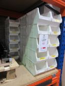 Fifty plastic storage bins, 15cm x 23cm x 11cm High