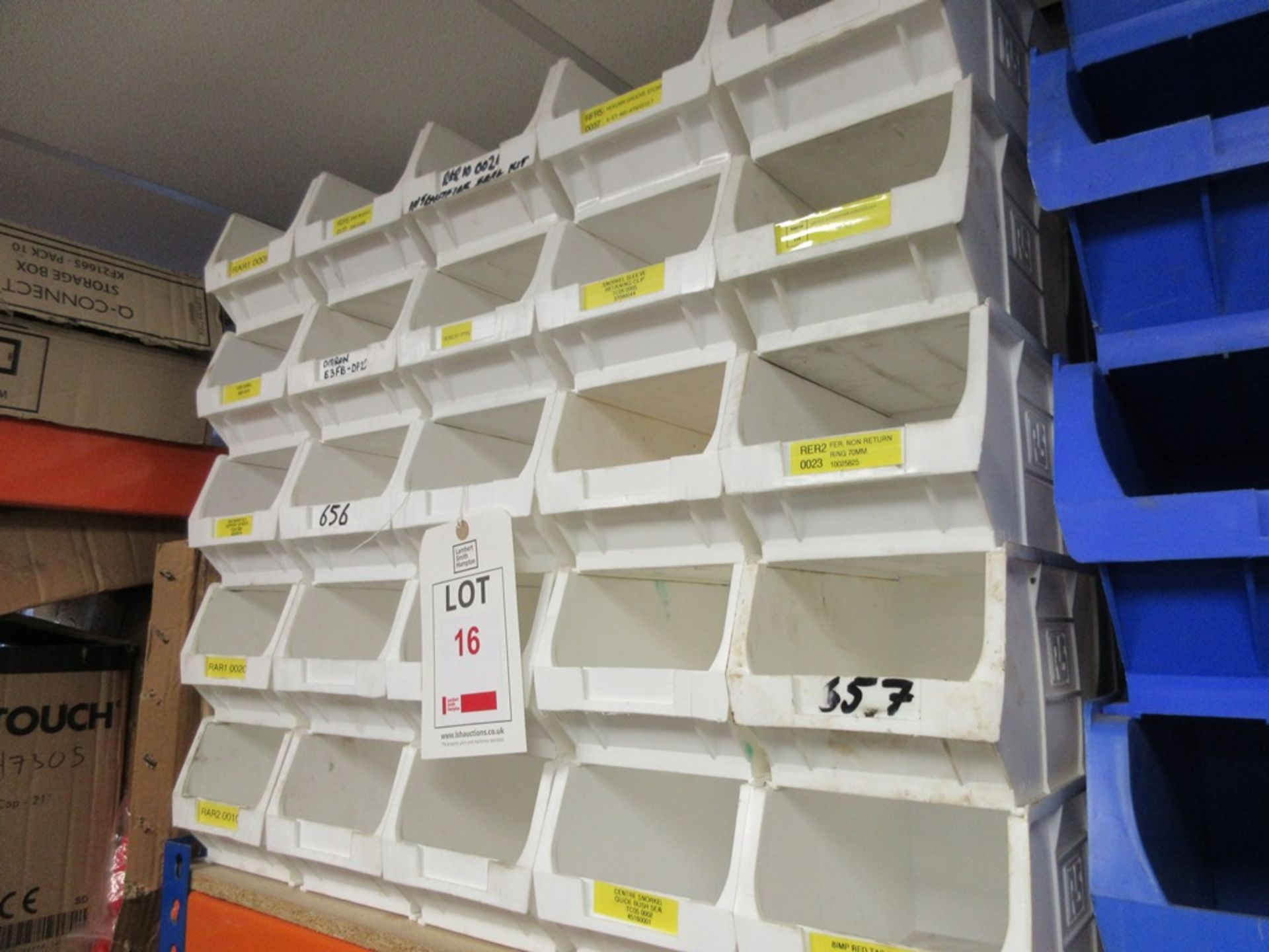Fifty plastic storage bins, 15cm x 23cm x 11cm High