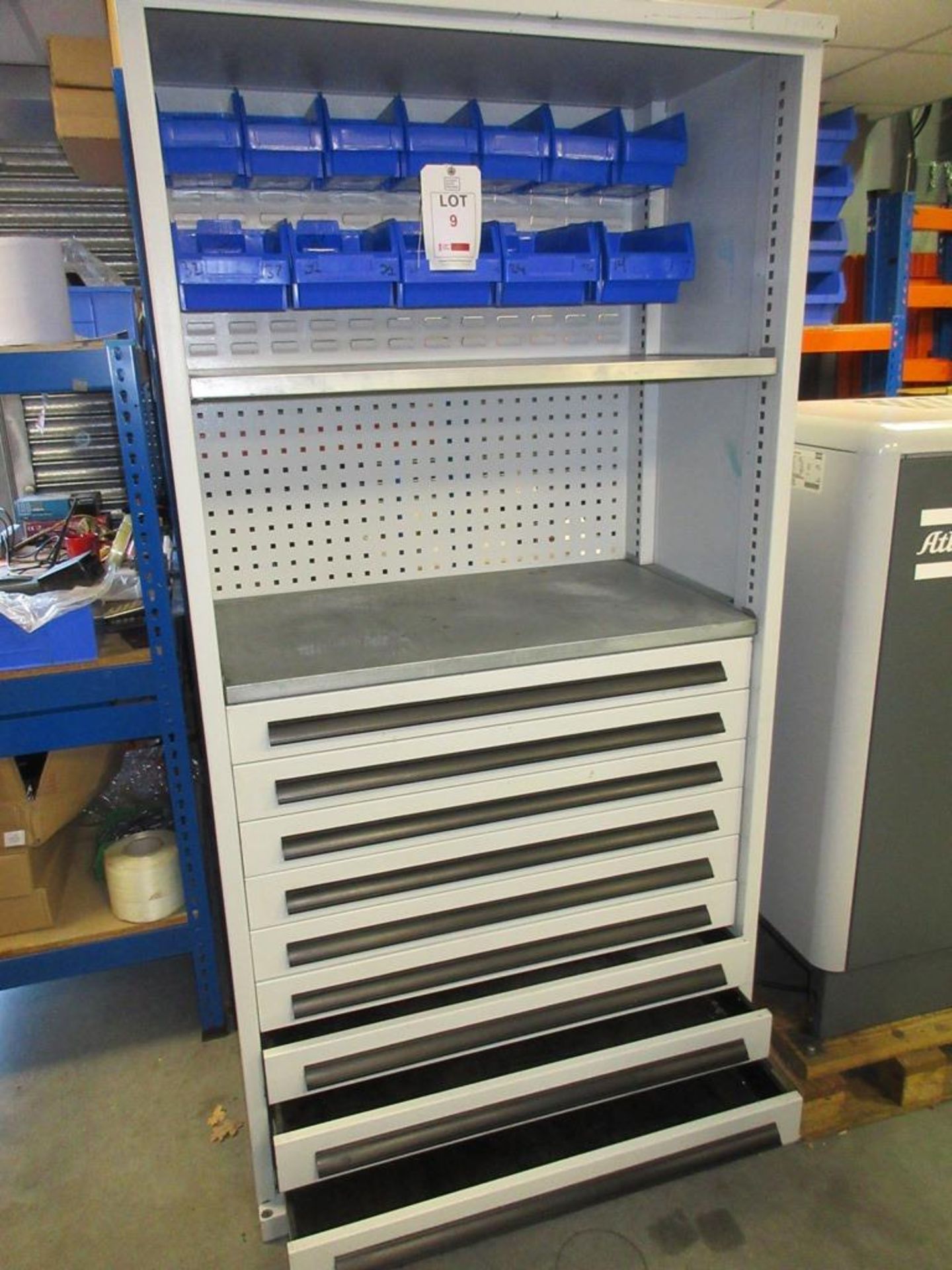 Tool cabinet, 100cm x 60cm x 195cm High with 9 drawers - loaded to suitable transport