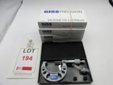 Five Giss micrometers, 25 to 50 mm, unused
