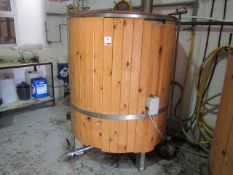 PBC Brewery Solutions stainless steel timber clad copper tank, for 6 barrel brewing system on stand,