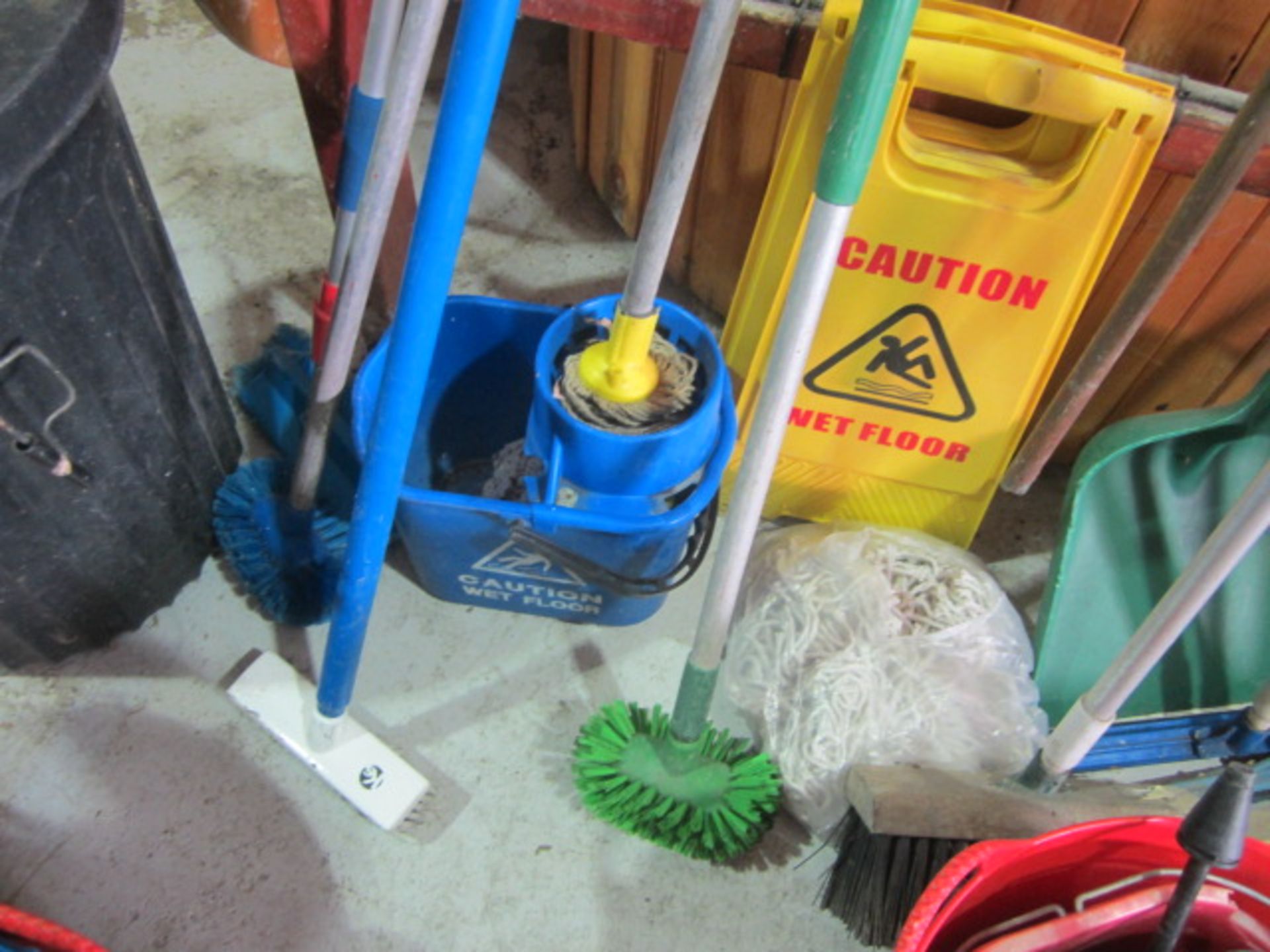 Quantity of assorted cleaning tools, to include brushes, spades, scrapers, buckets and two waste - Image 7 of 7