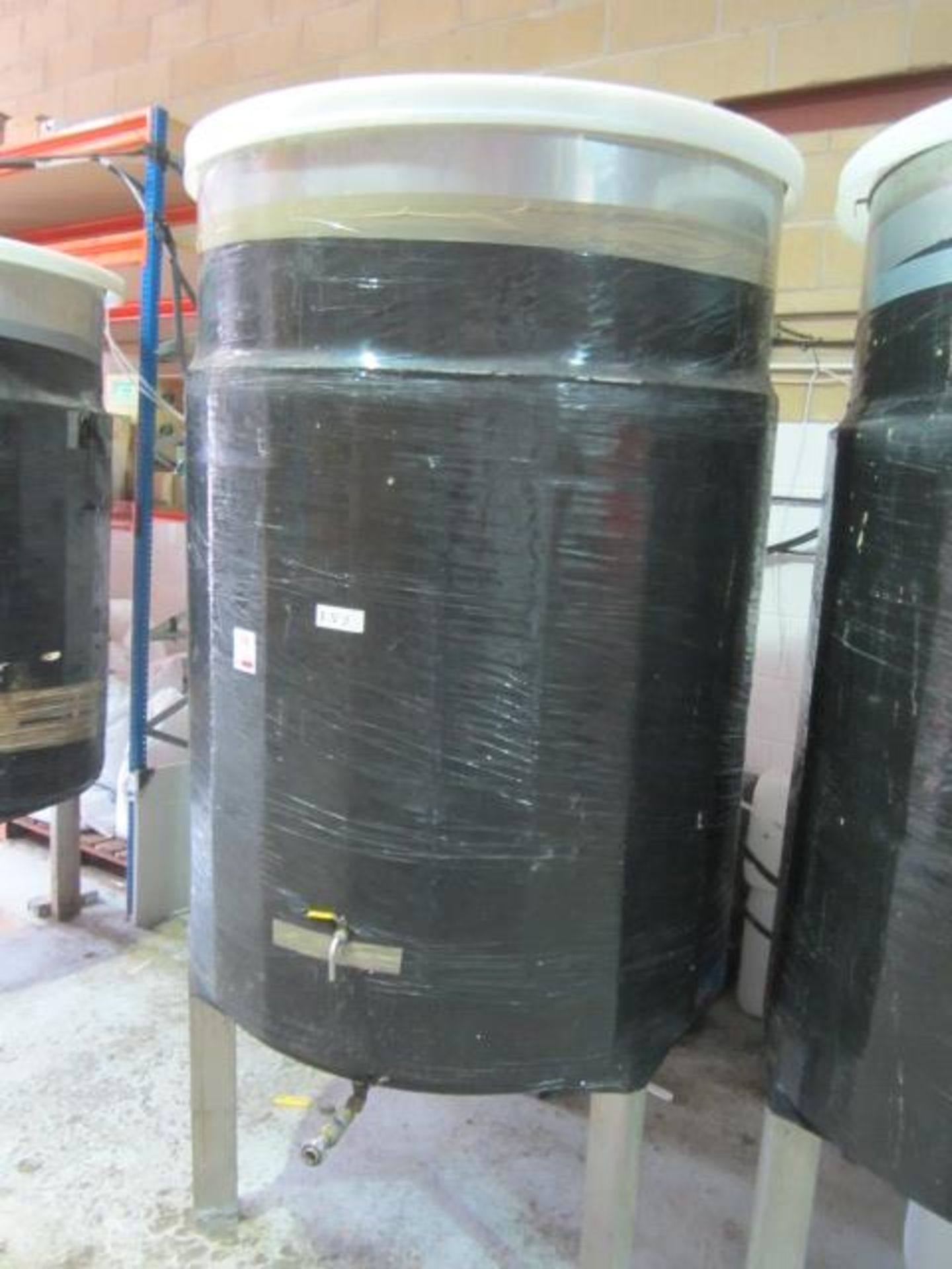 Stainless steel fermenting tank on three legged stand, with filling and drainage taps, 1200mm - Image 2 of 3