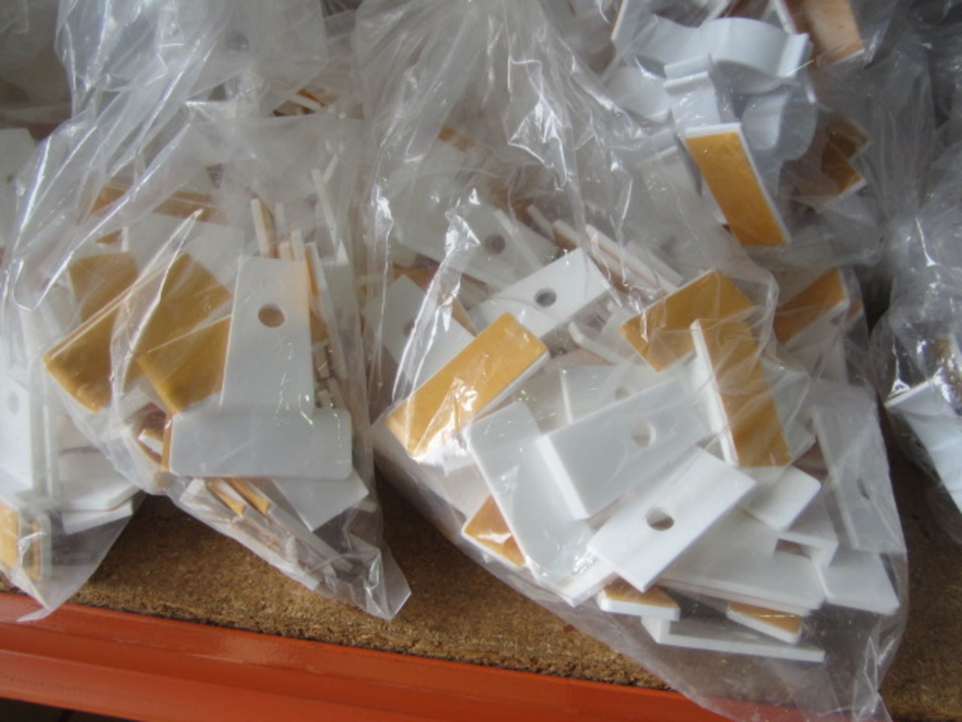 Seven plastic ingredients bins and assorted bags of pump clips - Image 4 of 4