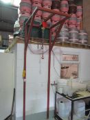 Steel framed wall mounted cask hoist with Clarke Strong Arm 125kg chain hoist with pendant