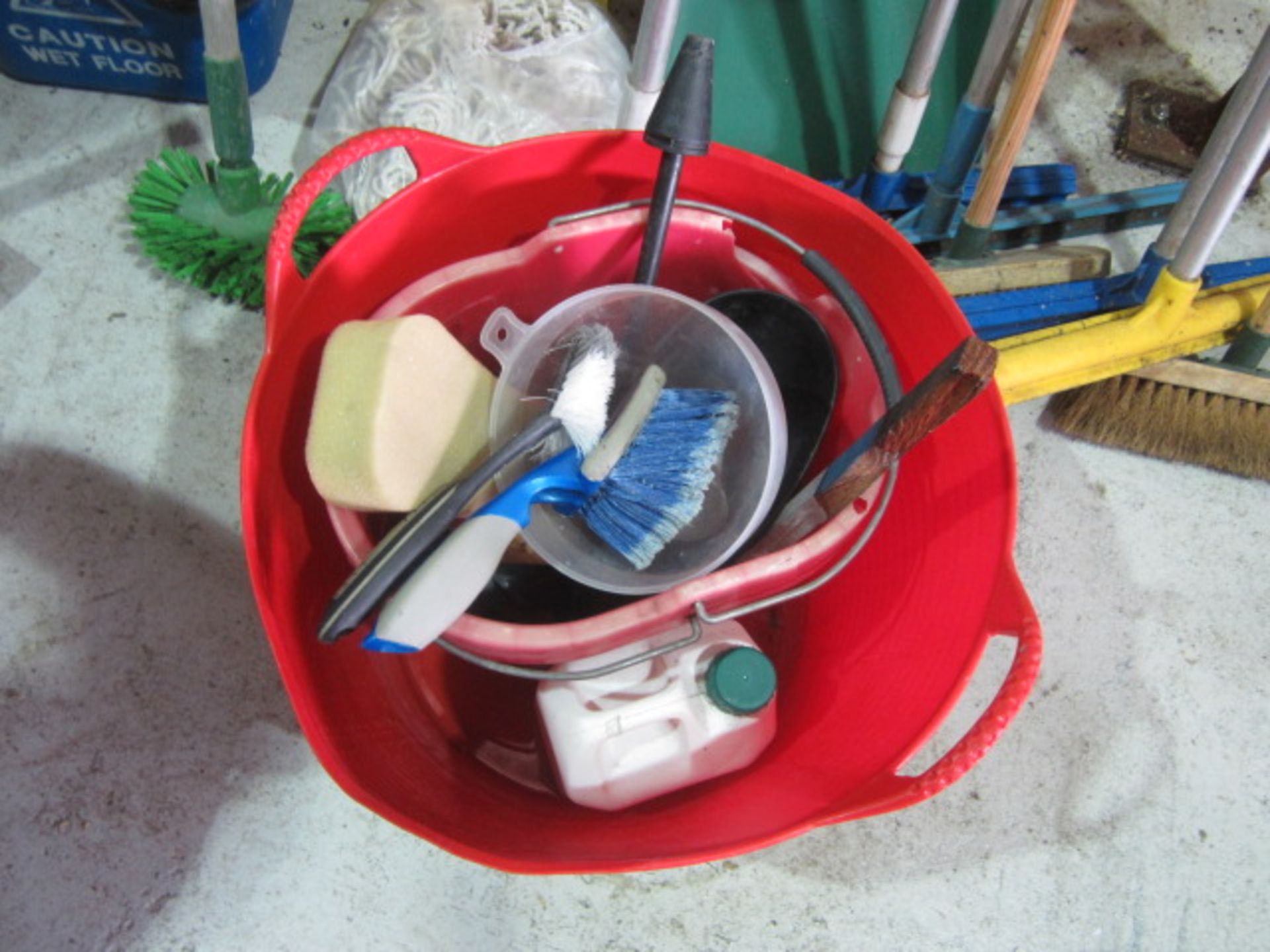 Quantity of assorted cleaning tools, to include brushes, spades, scrapers, buckets and two waste - Image 5 of 7