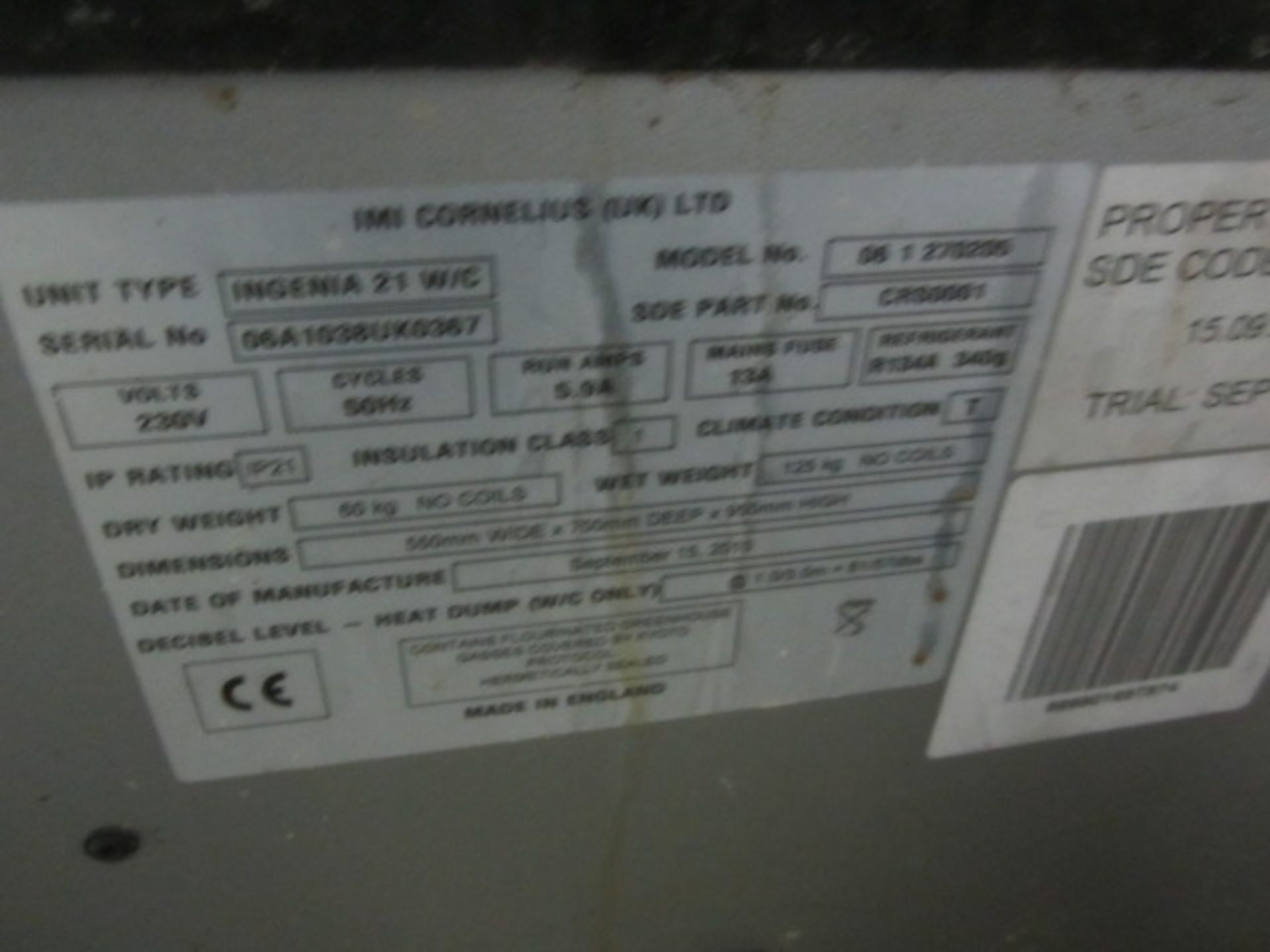 IMI Cornelius Ingenia 21 water cooled chiller pump, model 06 1 270205, serial no. 06A1038UK0367 ( - Image 4 of 5