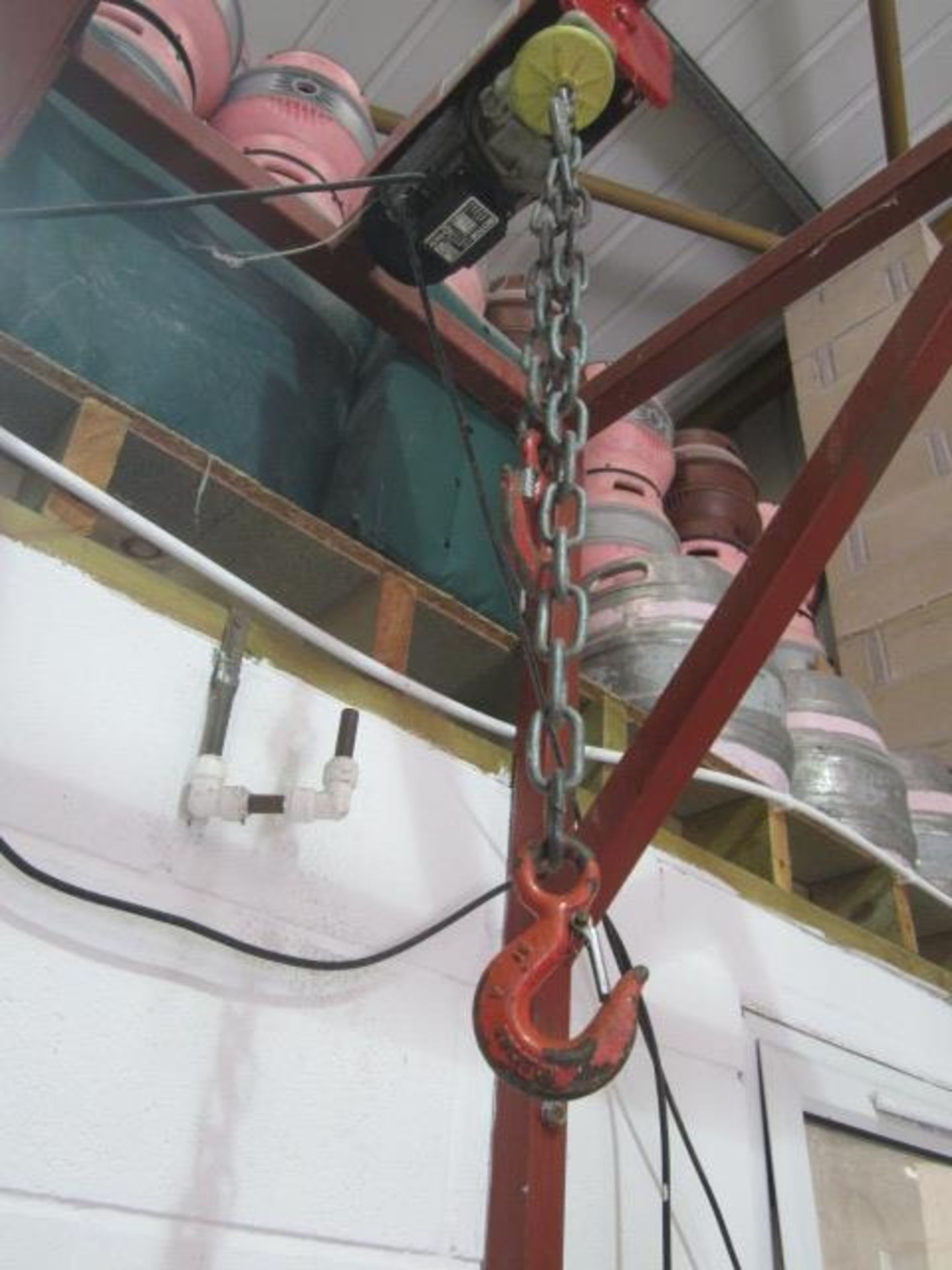 Steel framed wall mounted cask hoist with Clarke Strong Arm 125kg chain hoist with pendant - Image 4 of 5