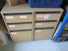 Two light wood laminate 3-drawer pedestals