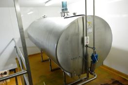 Fabdec stainless steel insulated horizontal milk storage tank, apx 3500 litre capacity