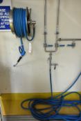 Stainless steel wall mounted hose reel and two hoses