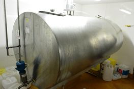 Alka Laval Starcool stainless steel insulated horizontal milk storage tank, approx 3000 litre capaci