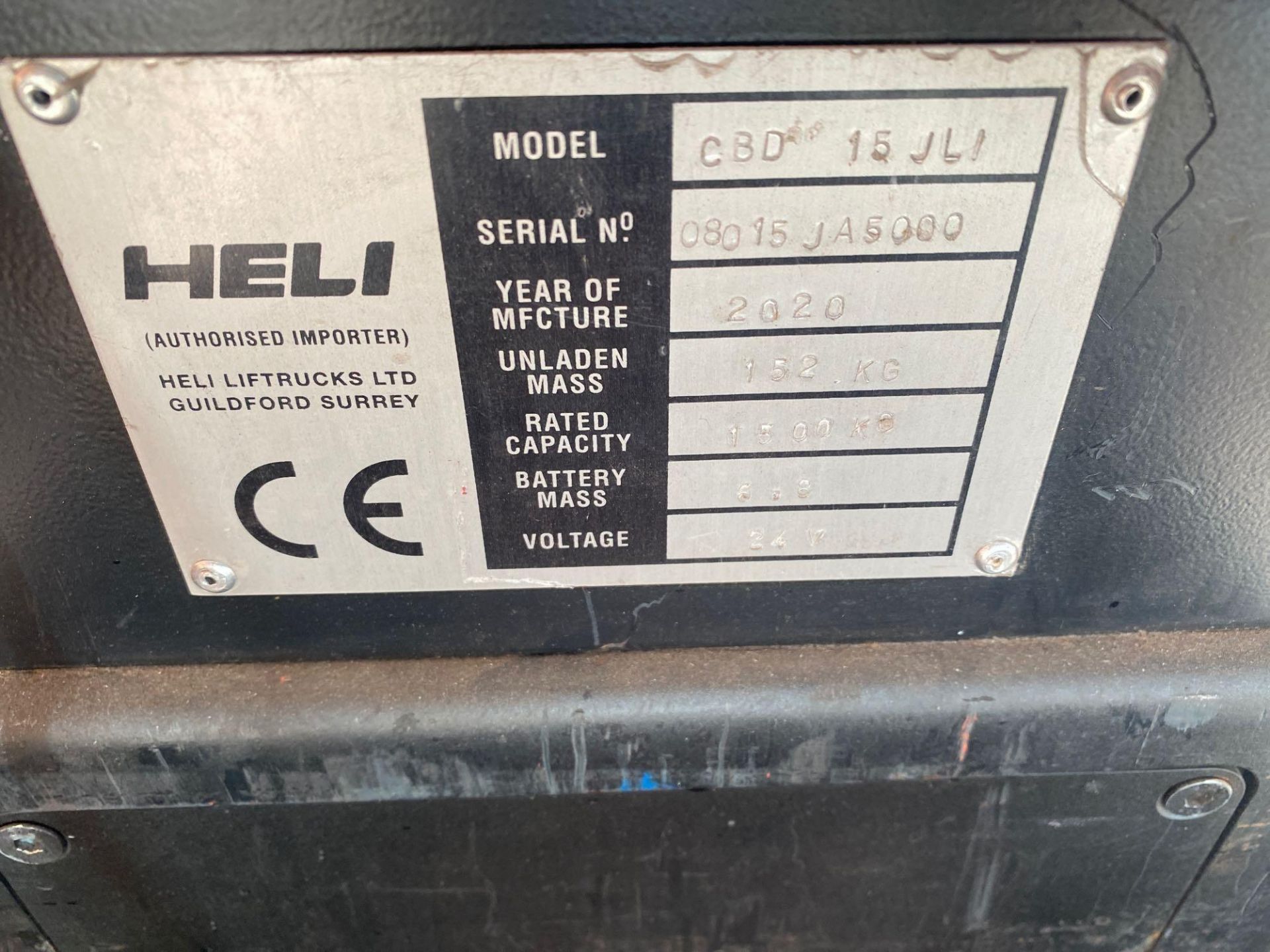 Heli electric pump truck model number CBD 15 JLI serial number 08015JA5000 year of manufacture - Image 4 of 4