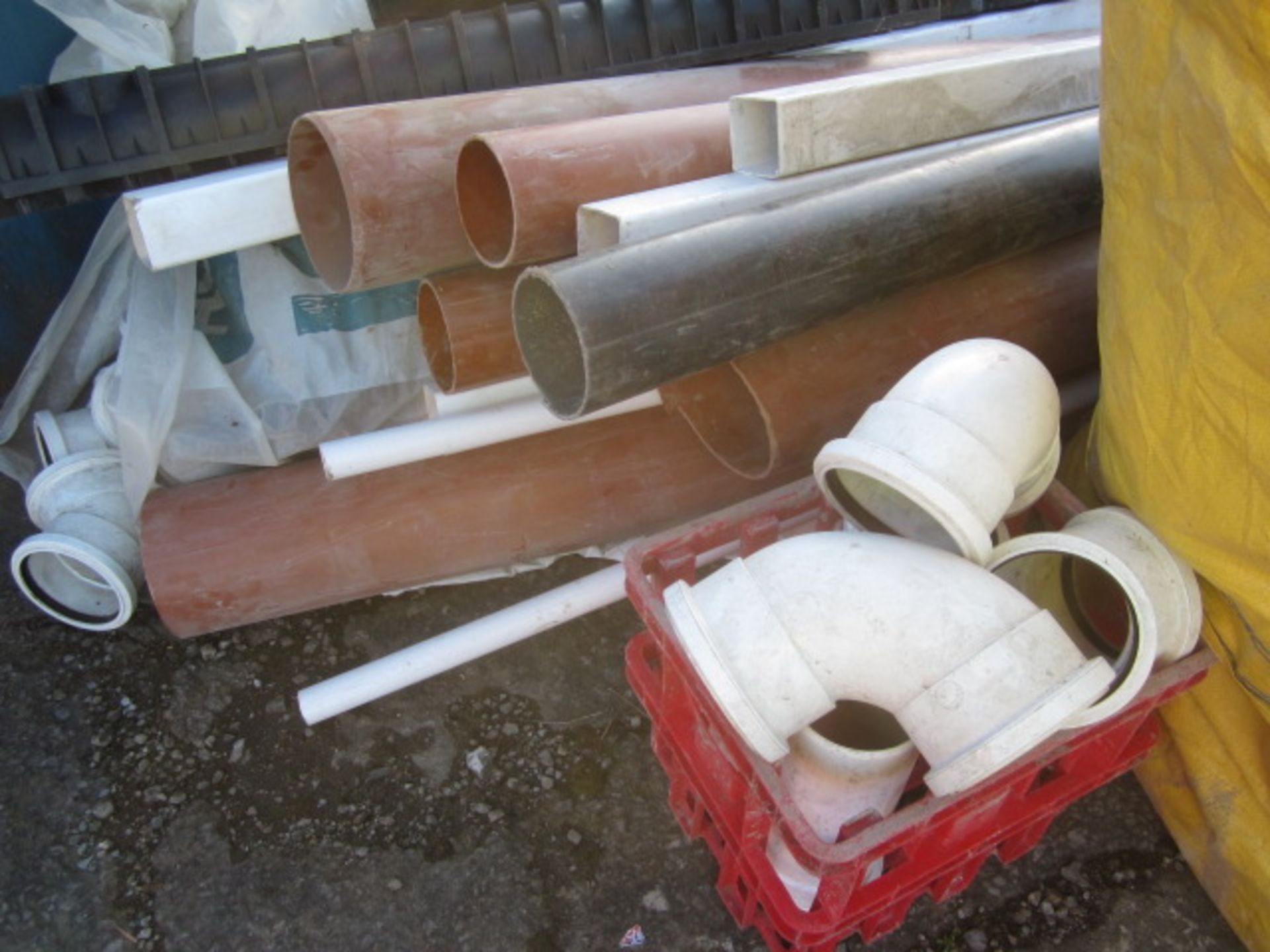 Quantity of assorted down pipes, elbows, drainage couplings, plastic channels, guttering, drain - Image 6 of 7