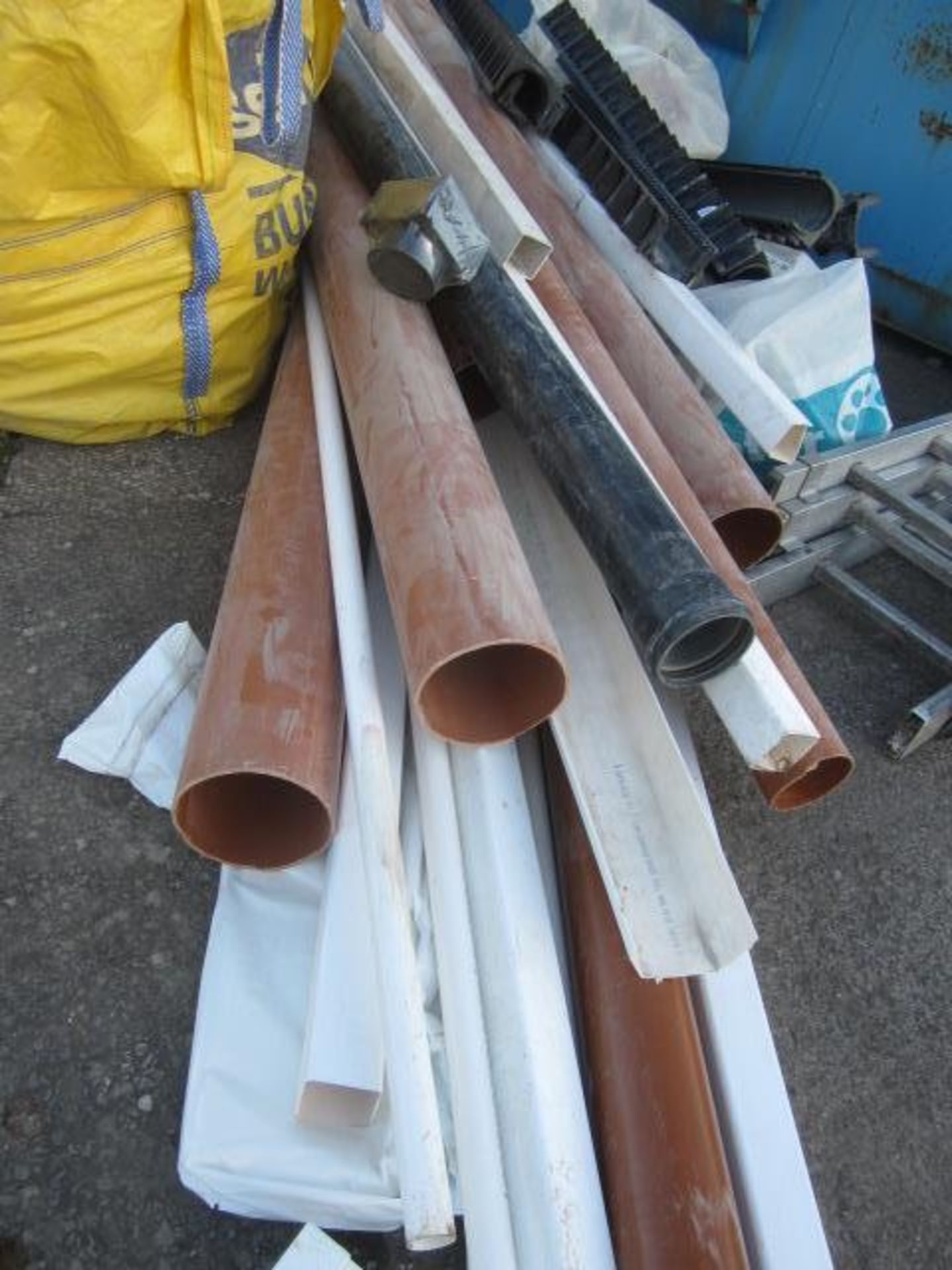 Quantity of assorted down pipes, elbows, drainage couplings, plastic channels, guttering, drain - Image 2 of 7