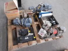 Pallet containing assorted pumps, motors, bag sealer