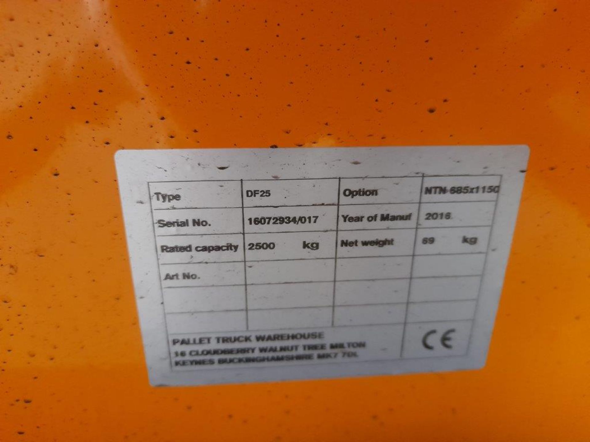 Pallet truck warehouse DF25 hydraulic pallet truck, serial no. 16072934/017 (2016), rated capacity - Image 3 of 3