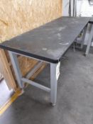 2 x steel framed work benches each 2100mm x 750mm and a side bench 1355 x 810mm