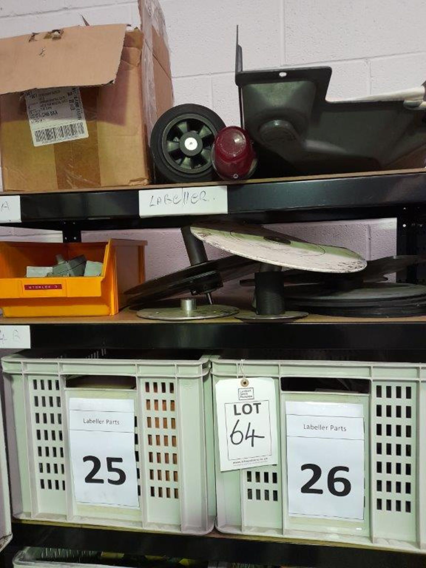 5-tier shelf unit and contents including labeller parts