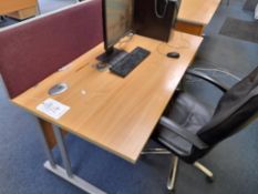 2 x light oak veneered desks each with pedestal unit, single divider screen and 2 x assorted