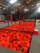 The foam pit zone with swing hoops approximately 17 m long and 5 m wide