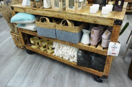 Timber framed 3 shelf mobile sideboard/storage unit, with steel castors