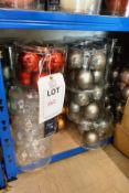 Contents of shelf to include; 24 tubs Christmas glass Baubles (Medium) (Gold, Pink, clear, Red, Silv